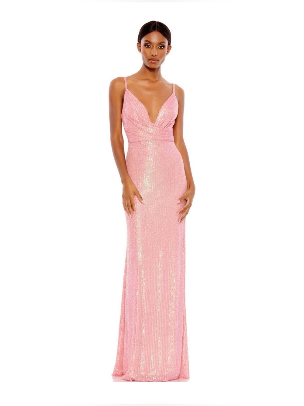 Mac Duggal Pink Sequin Maxi Dress with Plunging V-Neck
